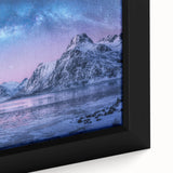 Framed canvas artwork showcasing a vibrant mountain landscape with rich colors and intricate details, perfect for enhancing home decor and bringing nature indoors. This piece captures the serene beauty of mountains, ideal for art enthusiasts and nature lovers.