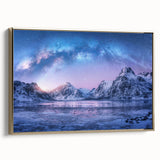 Framed canvas wall art showcasing a serene mountain landscape with rich gold accents, perfect for home decor. Ideal for nature lovers and art enthusiasts.