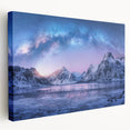 Stretched canvas wall art showcasing a stunning mountain landscape design, featuring vibrant colors and intricate details, perfect for home decor and nature enthusiasts.