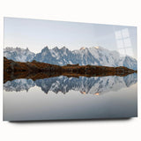 Acrylic glass wall art featuring a stunning mountain landscape design, showcasing vibrant colors and intricate details from a side view, perfect for home decor.
