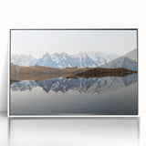 Framed acrylic wall art showcasing a stunning mountain landscape design, featuring vibrant colors and intricate details, perfect for modern home decor.