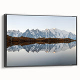 Framed canvas wall art featuring a breathtaking mountain landscape design with rich colors and textures, presented in a sleek black frame, ideal for home decor.