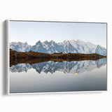 Framed wall art showcasing a stunning mountain landscape design, featuring vibrant colors and intricate details, set against a white background, perfect for home decor.