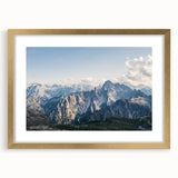 Gold-framed landscape wall art featuring a stunning mountain design with a mat, ideal for enhancing home decor. Perfect addition to modern living spaces.