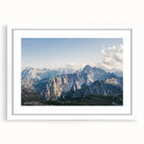 Framed wall art showcasing a stunning mountain landscape design, featuring vibrant colors and a white mat, perfect for home decor. Ideal for nature enthusiasts.