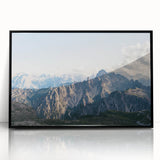 Framed acrylic wall art showcasing a stunning mountain landscape design with vibrant colors, set against a sleek black frame, ideal for modern decor.