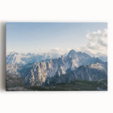 Stretched canvas wall art showcasing a stunning mountain landscape design, featuring vibrant blues and greens, ideal for modern home decor and nature enthusiasts.