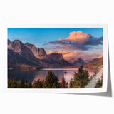 Colorful landscape wall art print showcasing majestic mountains under a vibrant sunset, rolled and ready for framing, ideal for home decor enthusiasts.