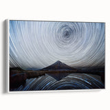 Framed canvas wall art showcasing a serene mountain landscape with vibrant colors, displayed from a side view against a white background, ideal for home decor.