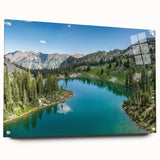 Acrylic wall art collection featuring a stunning mountain landscape design, displayed in a side view with pins, showcasing vibrant colors and intricate details. Perfect for adding a touch of nature-inspired decor to any room.