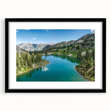 Framed black wall art featuring a stunning mountain landscape design, showcasing vibrant colors and details, perfect for enhancing home decor aesthetics.