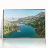 Framed wall art collection showcasing a stunning mountain landscape design in acrylic, featuring a white frame and a clear front view, perfect for home decor.