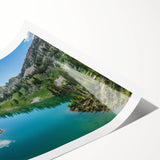 Stunning rolled print of a mountain landscape illustration, showcasing vibrant colors and intricate details, ideal for home decor or office spaces.