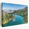 Stretched canvas wall art showcasing a stunning mountain landscape design, featuring vibrant colors and intricate details, ideal for home decor enhancement.