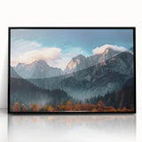 Framed wall art collection showcasing a stunning mountain landscape design in acrylic, featuring a sleek black frame. Perfect for modern home decor.