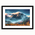 Framed wall art collection showcasing a stunning mountain landscape design with a black frame and mat, perfect for home decor and interior styling.