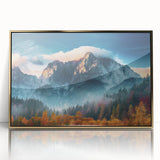 Framed acrylic wall art showcasing a stunning mountain landscape design in gold tones, perfect for modern home decor. Ideal for adding elegance to any space.