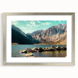 Framed wall art collection featuring a stunning mountain landscape design with a silver mat, showcasing vibrant colors and intricate details, perfect for home decor.