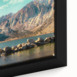 Framed canvas wall art featuring a close-up of a stunning mountain landscape design, showcasing vibrant colors and intricate details, perfect for home decor enthusiasts.