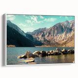 Framed canvas wall art featuring a stunning mountain landscape design, showcasing vibrant colors and intricate details, ideal for home or office decor.