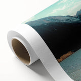 Stunning rolled canvas artwork showcasing a serene mountain landscape with vibrant colors and intricate details, ideal for home decor or office settings.