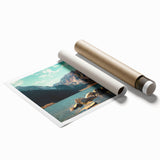 Stunning rolled print of a mountain landscape design, showcasing vibrant colors and intricate details, perfect for enhancing home decor or office spaces.