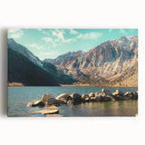 Stretched canvas wall art featuring a stunning mountain landscape design, showcasing vibrant colors and intricate details, perfect for home decor or office ambiance.