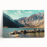Stretched canvas wall art showcasing a stunning mountain landscape design with vibrant colors, perfect for enhancing home decor and creating a serene atmosphere.