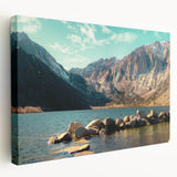 Stretched canvas wall art showcasing a stunning mountain landscape design, featuring vibrant colors and intricate details, perfect for enhancing any room's decor.