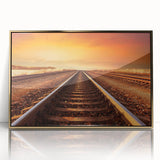 Framed acrylic wall art collection showcasing a scenic railroad landscape design, featuring vibrant colors and a gold frame, ideal for home decor enthusiasts.