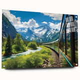 Acrylic glass wall art collection showcasing a vibrant landscape of railroads, featuring a side view with decorative pins, ideal for modern home decor.