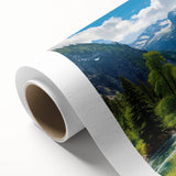 Stunning rolled canvas artwork depicting a tranquil railroad landscape with vibrant colors, showcasing detailed scenery and serene ambiance, ideal for home decor.