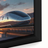 Close-up of a framed canvas artwork showcasing a vibrant railroad landscape design, highlighting intricate details and rich colors, perfect for home decor enthusiasts.
