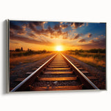 Framed wall art collection showcasing a serene landscape with a railroad theme, featuring silver accents and a modern design. Perfect for enhancing home decor.