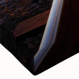 Close-up of a stretched canvas showcasing a vibrant landscape and railroad design, perfect for home decor. The artwork features rich colors and intricate details, ideal for train enthusiasts and nature lovers.