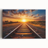 Stretched canvas wall art showcasing a vibrant landscape with railroad tracks, featuring rich colors and detailed scenery, perfect for enhancing home decor.
