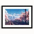 Framed wall art collection showcasing a scenic landscape with railroads in a black frame, featuring a mat for added elegance, perfect for home decor.