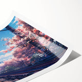 Vibrant rolled print of a railroad landscape design featuring lush greenery and a winding track, ideal for home decor or art collection, packaged securely.