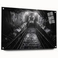 Acrylic glass wall art collection showcasing a vibrant railroad landscape design, displayed in a side view with decorative pins, perfect for modern home decor.