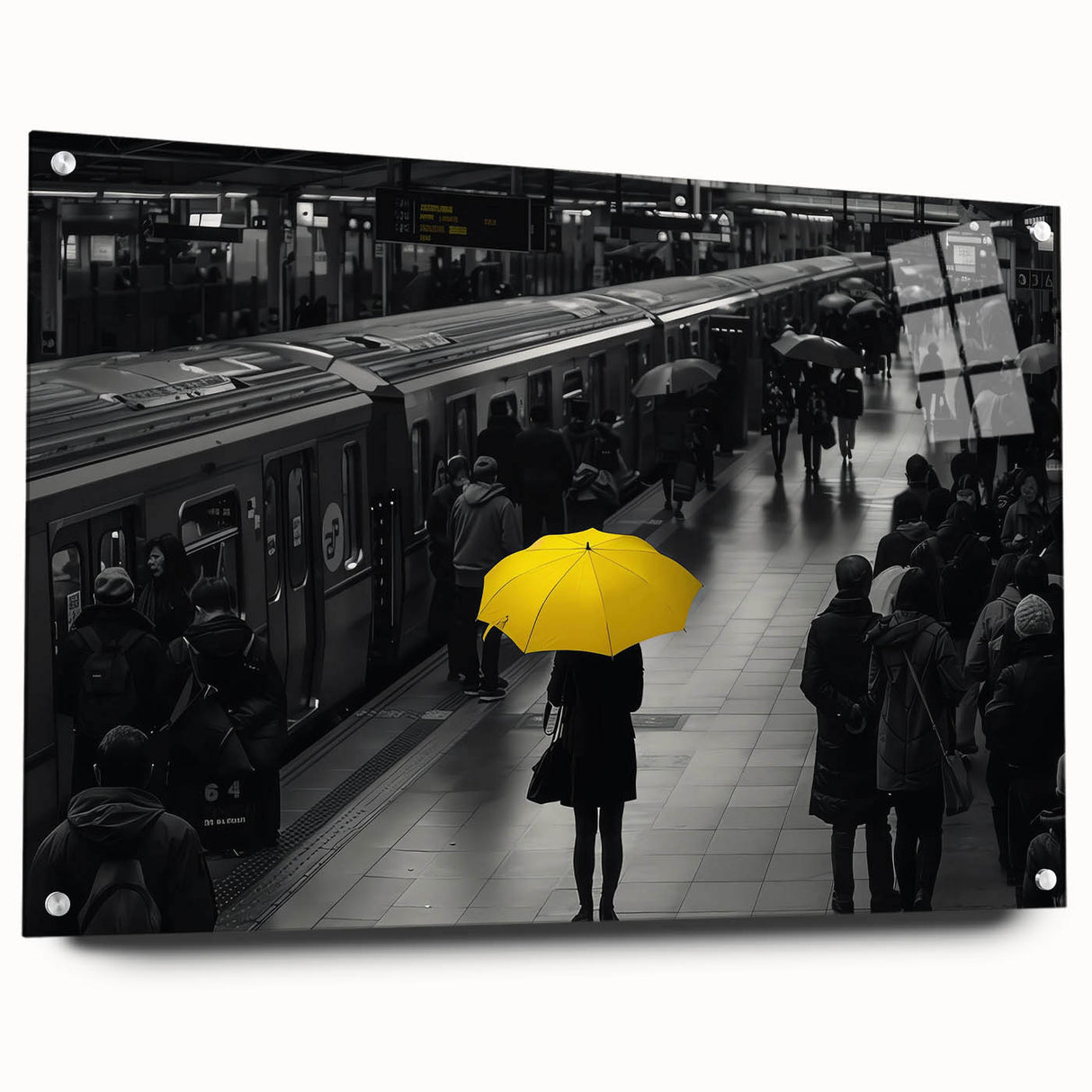 Acrylic glass wall art collection showcasing a side view of a railroad landscape design, featuring vibrant colors and intricate details, perfect for modern decor.