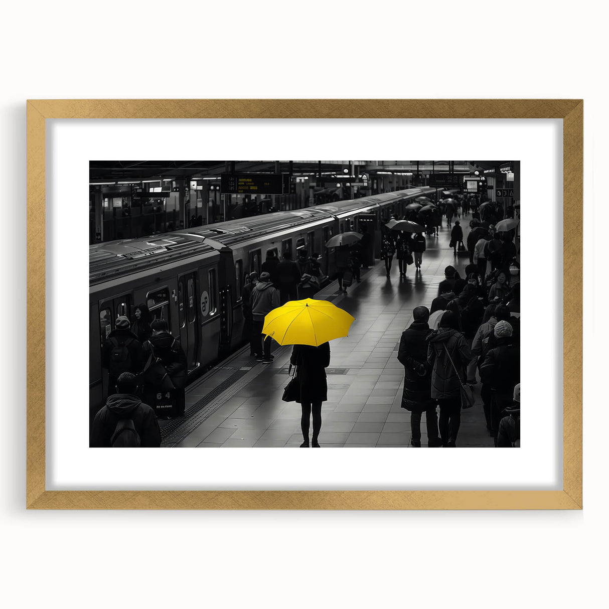 Elegant wall art featuring a gold-framed landscape design showcasing a serene railroad scene, complete with a mat for enhanced presentation and depth. Ideal for home decor enthusiasts looking to add a touch of sophistication to their interiors.