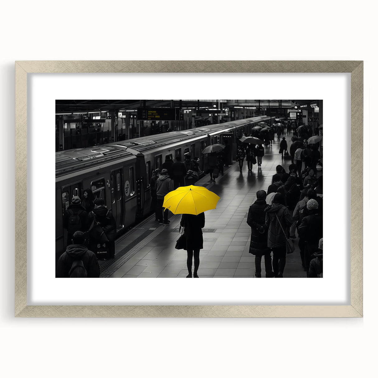 Framed wall art collection featuring a scenic railroad landscape design in silver frame and matting, ideal for home decor and enhancing interior aesthetics.