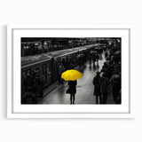 Framed wall art featuring a scenic railroad landscape design in a white mat and frame, perfect for home decor or office aesthetics, enhancing visual appeal.