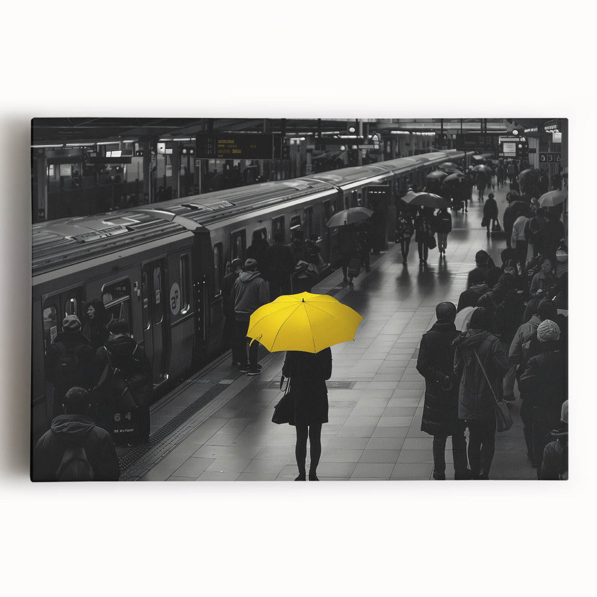 Stretched canvas artwork showcasing a vibrant landscape with a railroad theme, featuring rich colors and detailed scenery, perfect for home or office decor.
