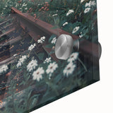 Close-up view of a vibrant acrylic glass wall art piece showcasing a railroad landscape design with rich colors and intricate details, perfect for modern decor.