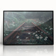 Framed acrylic wall art featuring a scenic railroad landscape design, showcasing vibrant colors and intricate details, set against a sleek black frame, ideal for home decor.
