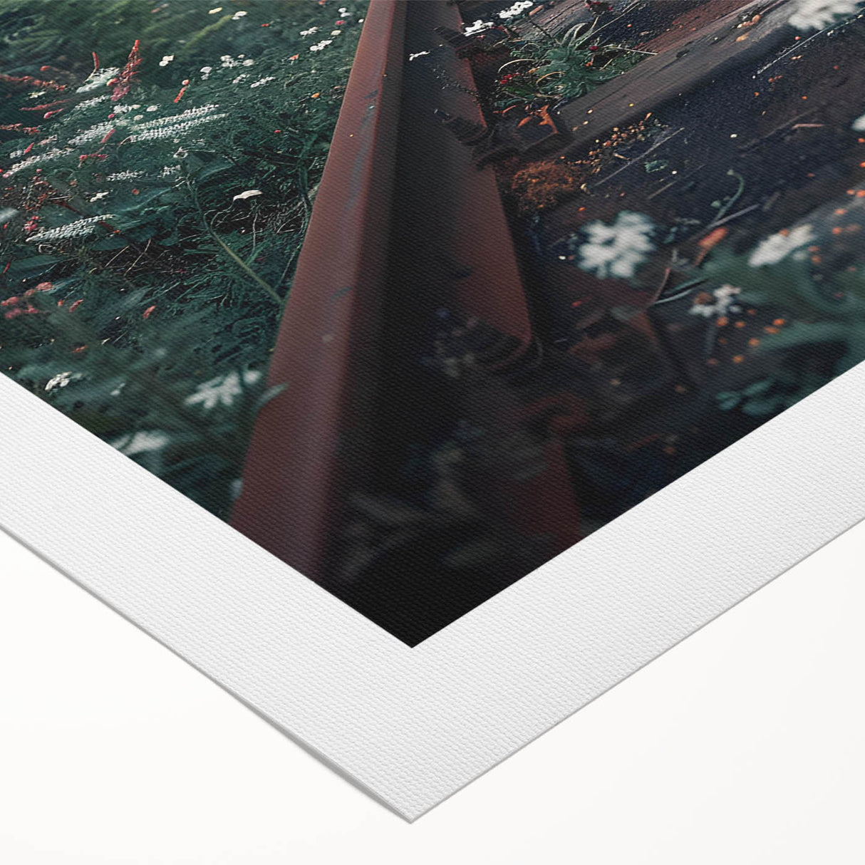 Rolled canvas artwork showcasing a vibrant landscape design with trains set against a colorful sunset backdrop, ideal for enhancing home decor with a travel theme.