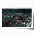 Vibrant rolled print of a railroad landscape design, featuring rich colors and intricate details, ideal for home decor or art collection display.