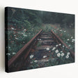 Stretched canvas wall art showcasing a vibrant railroad landscape design, featuring vivid colors and intricate details, perfect for enhancing home decor.