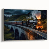 Framed canvas wall art collection showcasing a serene landscape with a railroad scene, highlighted by silver edges, perfect for modern home decor.